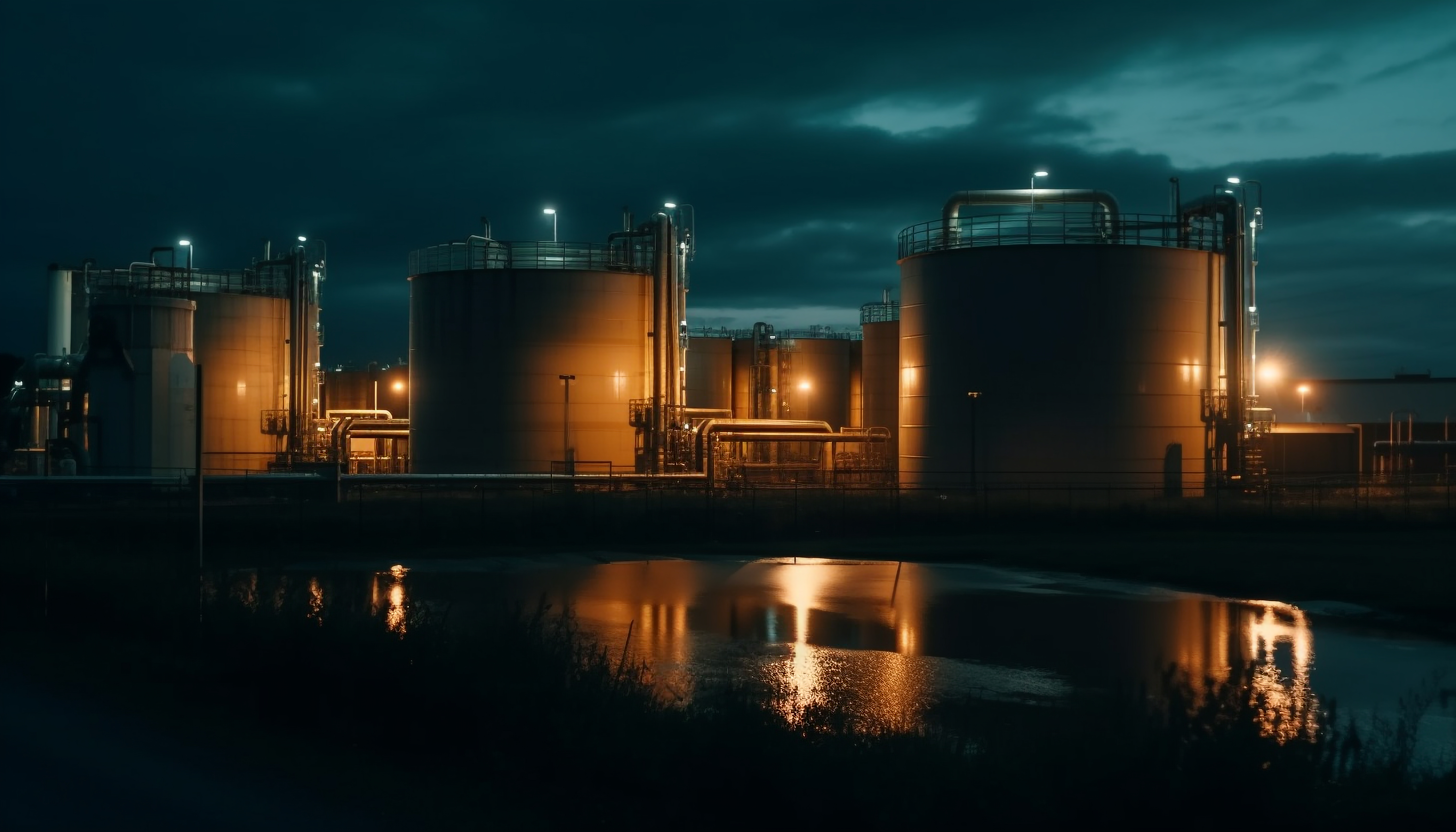 Industrial fuel refinery at night