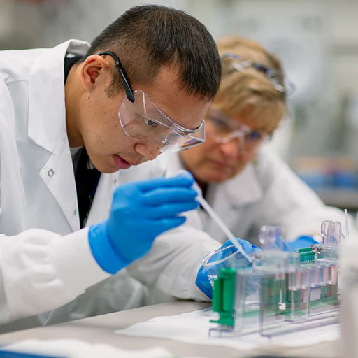 Scientist in laboratory testing PFAS samples